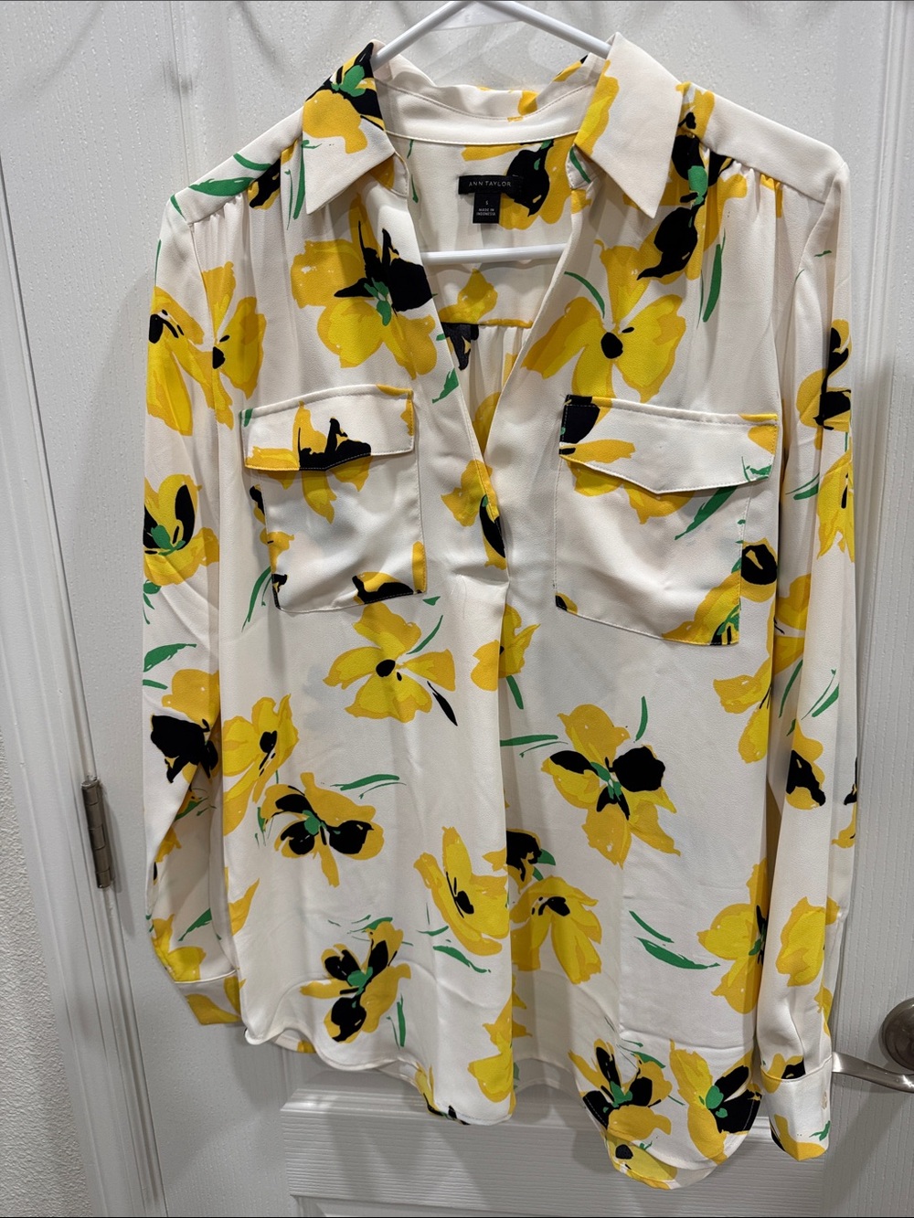Ann Taylor Yellow Floral Button-Front Shirt